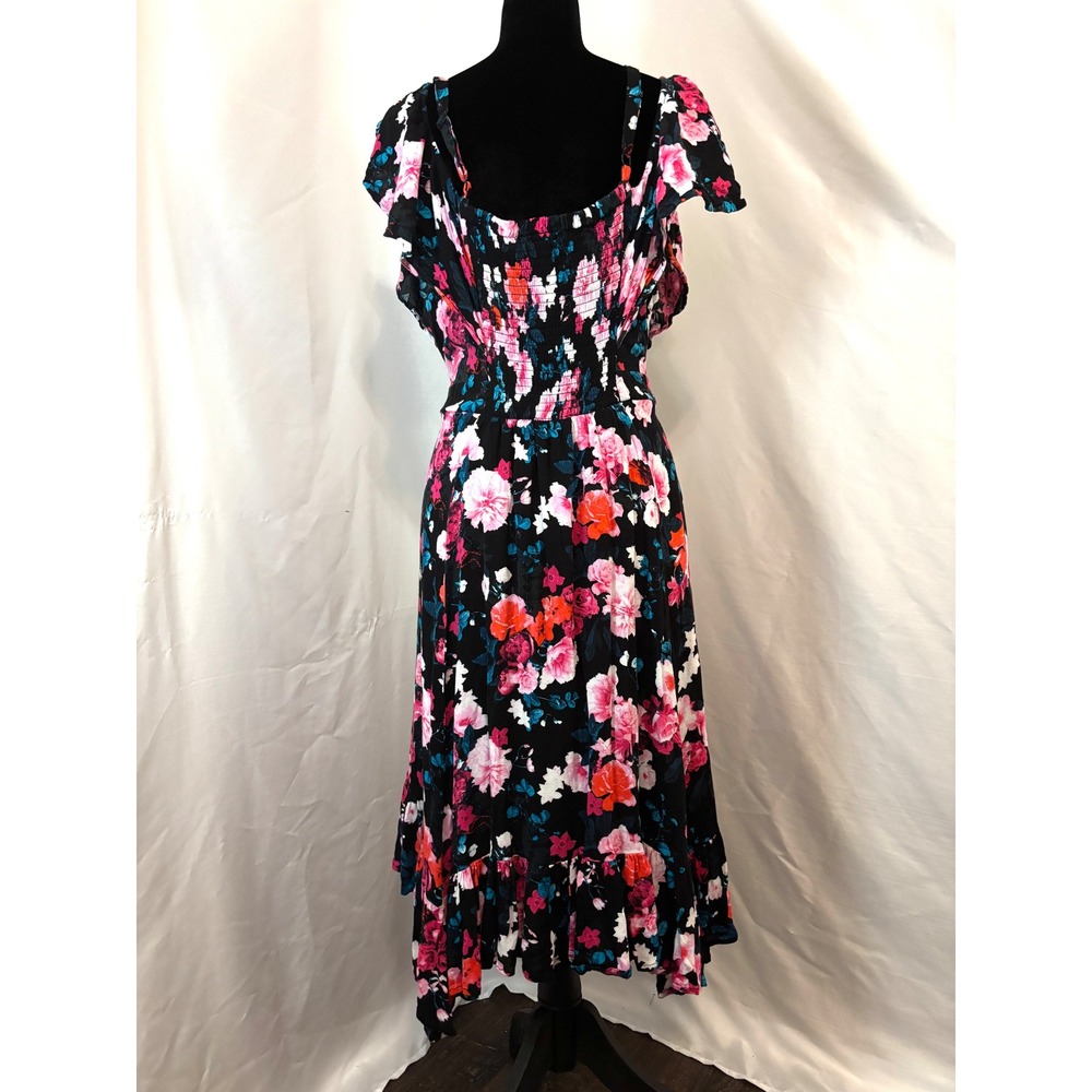 Torrid Floral Midi Dress Ruffle Handkerchief Hem Size 1 - Picture 2 of 4